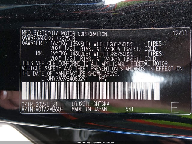 Продажа на аукционе авто 2011 Lexus Lx 570, vin: JTJHY7AX9B4083291, номер лота: 45518497