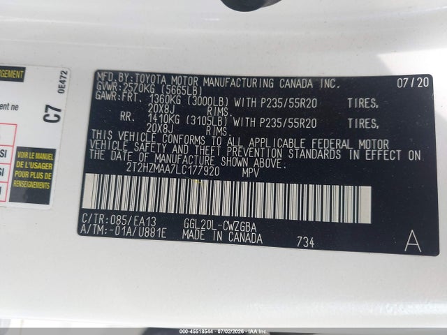 Продажа на аукционе авто 2020 Lexus Rx 350, vin: 2T2HZMAA7LC177920, номер лота: 45518544