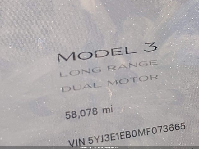 Tesla Model 3 Long Range Dual Motor All-wheel Drive 2021 5YJ3E1EB0MF073665 Image 15