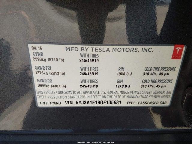 Tesla Model S 60/70/75/85 2016 5YJSA1E19GF135681 Image 9