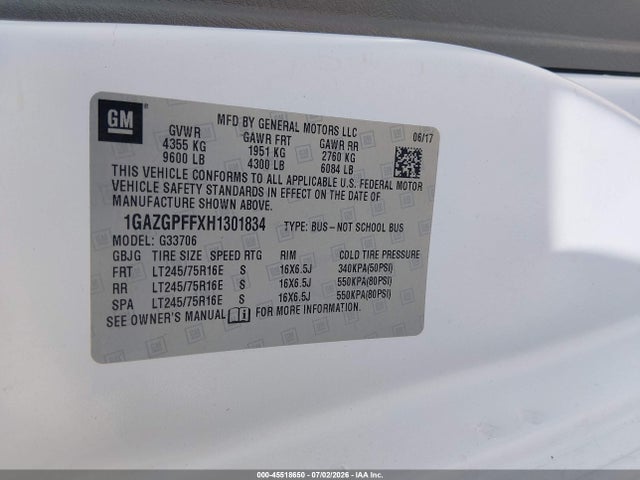 Chevrolet Express 3500 Lt 2017 1GAZGPFFXH1301834 Image 9