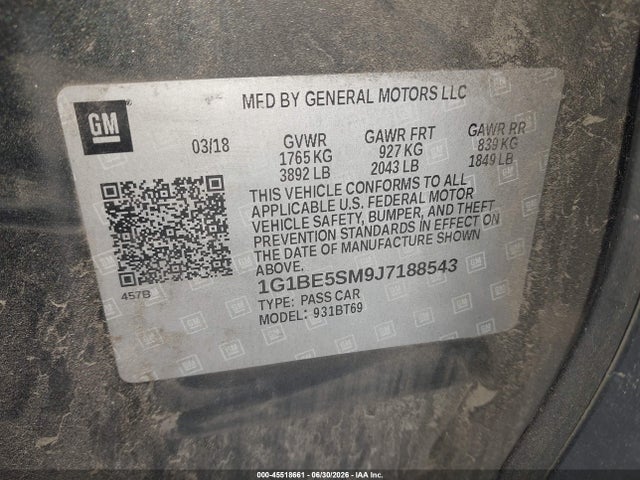 Chevrolet Cruze Lt Auto 2018 1G1BE5SM9J7188543 Image 9