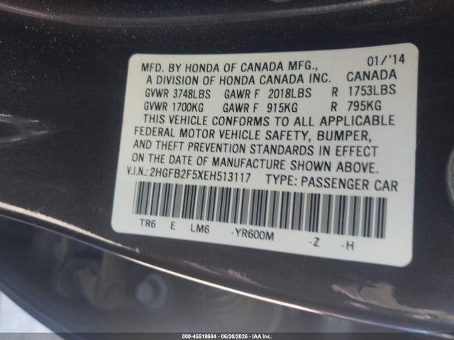 Honda Civic Lx 2014 2HGFB2F5XEH513117 Image 9