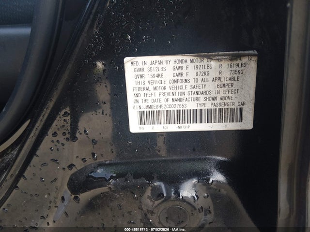 Aukcja sprzedaży 2012 Honda Fit Sport, vin: JHMGE8H52CC027653, numer aukcji: 45518713