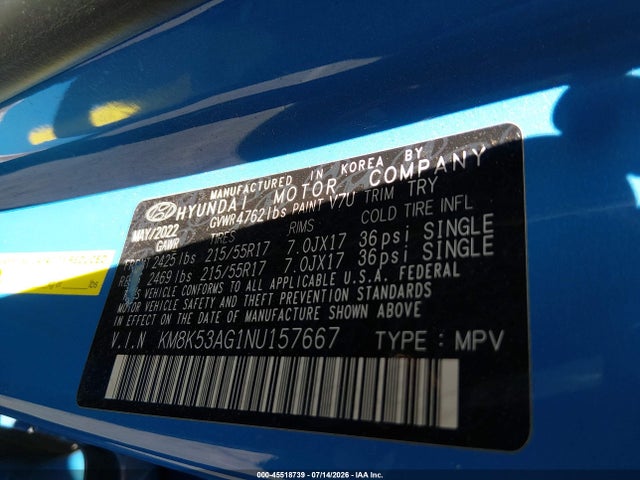 KM8K53AG1NU157667 Hyundai Kona Electric Limited
