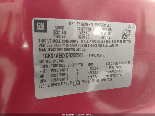 Продажа на аукционе авто 2012 Gmc Yukon Sle, vin: 1GKS1AE0XCR255568, номер лота: 45518745