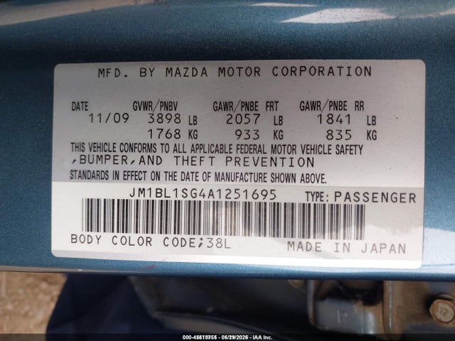 Продажа на аукционе авто 2010 Mazda Mazda3 I Touring, vin: JM1BL1SG4A1251695, номер лота: 45518755