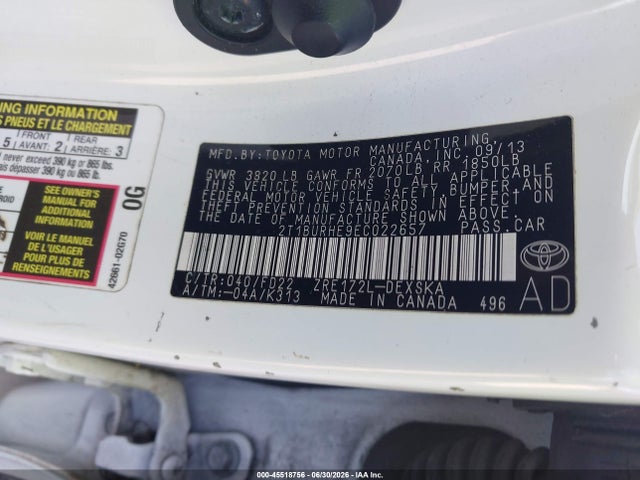 2014 Toyota Corolla S მანქანა იყიდება აუქციონზე, vin: 2T1BURHE9EC022657, აუქციონის ნომერი: 45518756