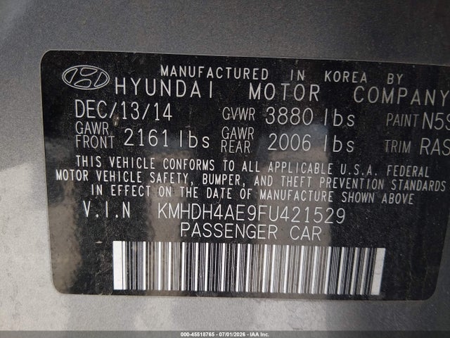 Hyundai ELANTRA SE 2015 KMHDH4AE9FU421529 Image 9