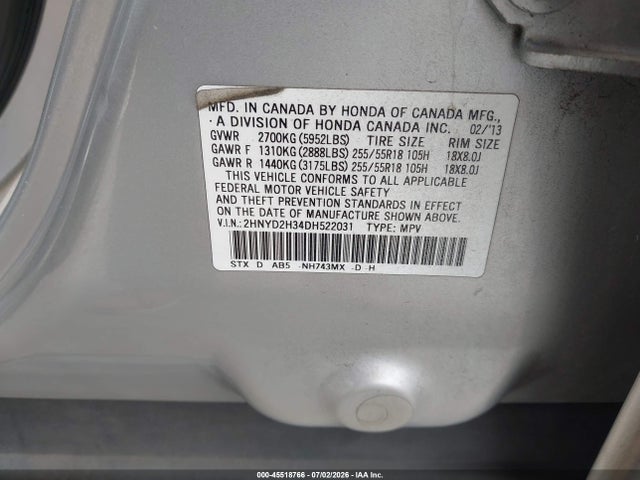 45518766 :رقم المزاد ، 2HNYD2H34DH522031 vin ، 2013 Acura Mdx Technology Package مزاد بيع
