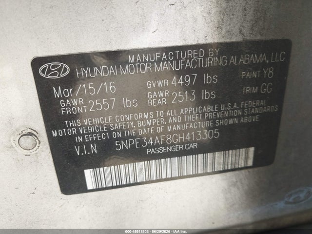 Hyundai Sonata Sport 2016 5NPE34AF8GH413305 Image 9
