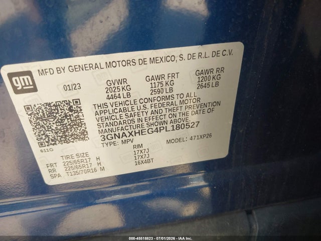 45518823 :رقم المزاد ، 3GNAXHEG4PL180527 vin ، 2023 Chevrolet Equinox Fwd Ls مزاد بيع