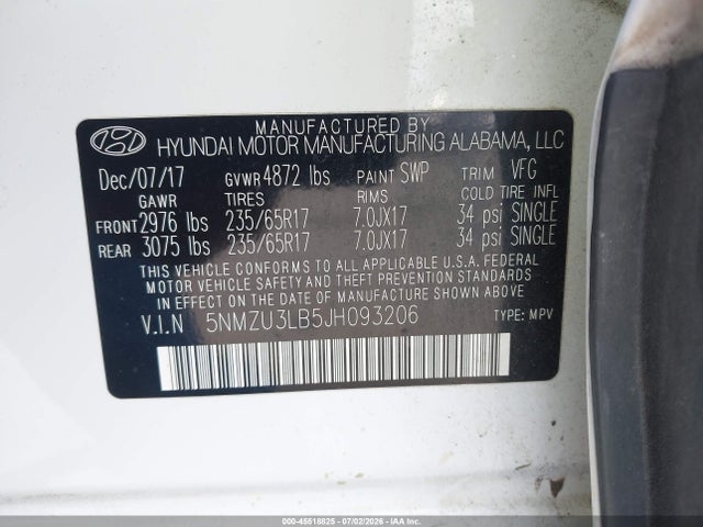 Aukcja sprzedaży 2018 Hyundai Santa Fe Sport 2.4l, vin: 5NMZU3LB5JH093206, numer aukcji: 45518825