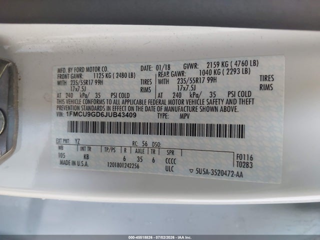 Ford ESCAPE SE 2018 1FMCU9GD6JUB43409 Image 9