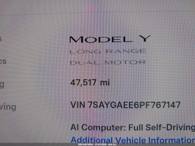 Продажа на аукционе авто 2023 Tesla Model Y Awd/long Range Dual Motor All-wheel Drive, vin: 7SAYGAEE6PF767147, номер лота: 45518855