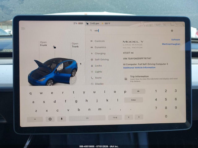 Продажа на аукционе авто 2023 Tesla Model Y Awd/long Range Dual Motor All-wheel Drive, vin: 7SAYGAEE6PF767147, номер лота: 45518855