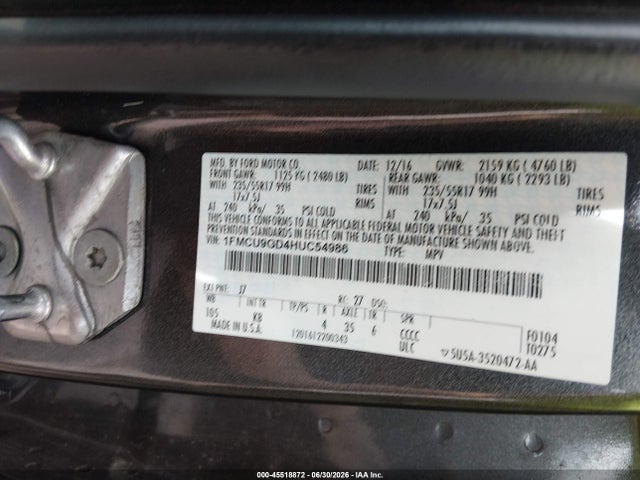 Aukcja sprzedaży 2017 Ford Escape Se, vin: 1FMCU9GD4HUC54986, numer aukcji: 45518872