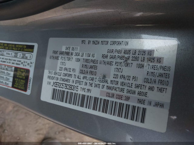 45518907 :رقم المزاد ، JM3ER2C57B0390815 vin ، 2011 Mazda Cx-7 I Touring مزاد بيع