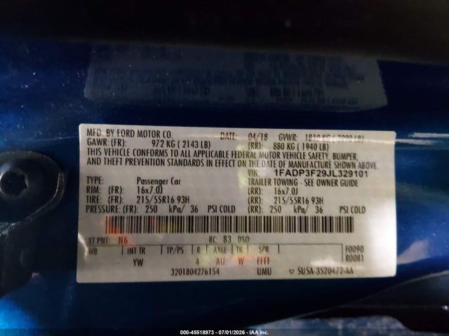 1FADP3F29JL329101 Ford FOCUS SE