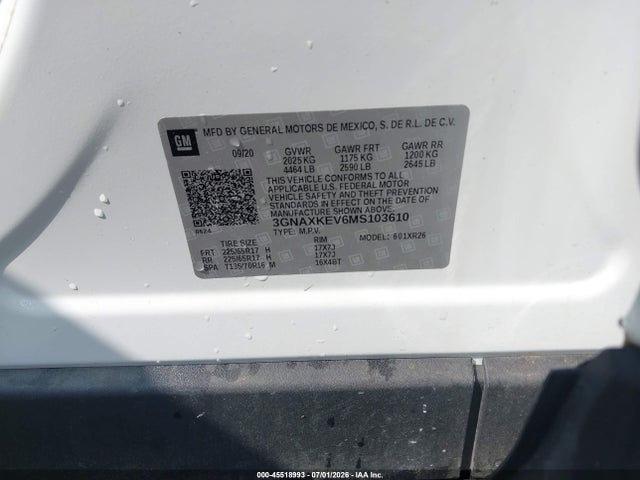 Продажа на аукционе авто 2021 Chevrolet Equinox Fwd Lt, vin: 3GNAXKEV6MS103610, номер лота: 45518993