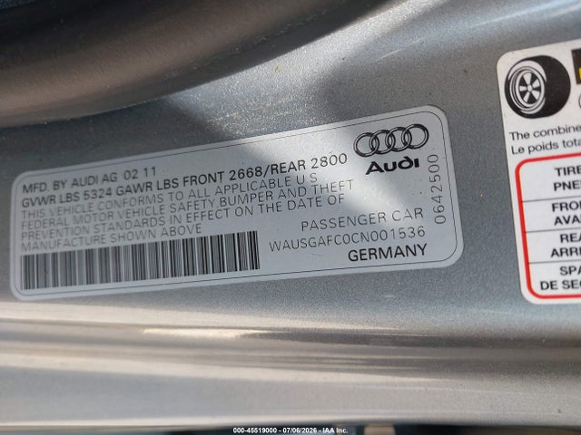 Продаж на аукціоні авто 2012 Audi A7 3.0 Premium Plus, vin: WAUSGAFC0CN001536, номер лоту: 45519000