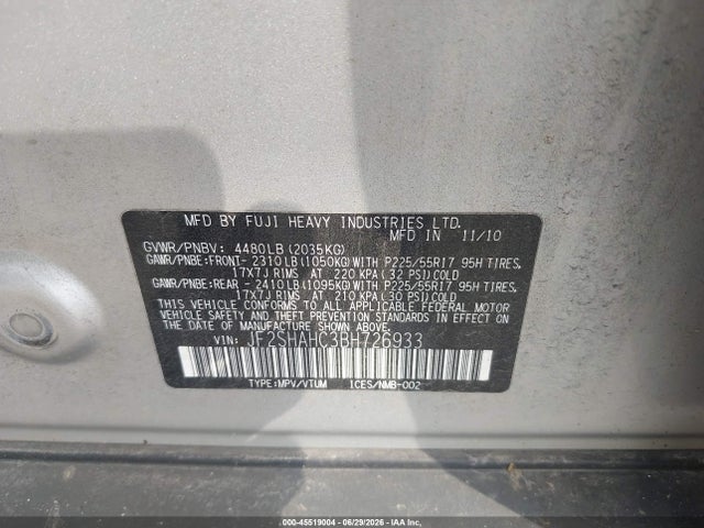 Aukcja sprzedaży 2011 Subaru Forester 2.5x Touring, vin: JF2SHAHC3BH726933, numer aukcji: 45519004