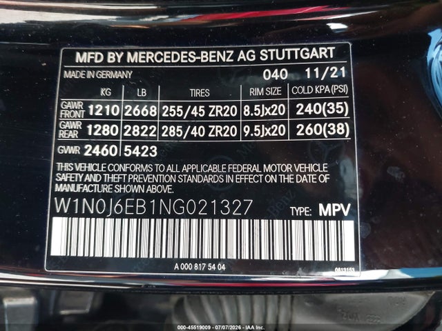 Aukcja sprzedaży 2022 Mercedes-benz Amg Glc 43 4matic Coupe, vin: W1N0J6EB1NG021327, numer aukcji: 45519009