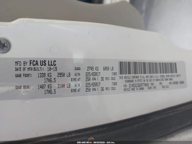 Продажа на аукционе авто 2019 Dodge Grand Caravan Sxt, vin: 2C4RDGCG6KR770645, номер лота: 45519014