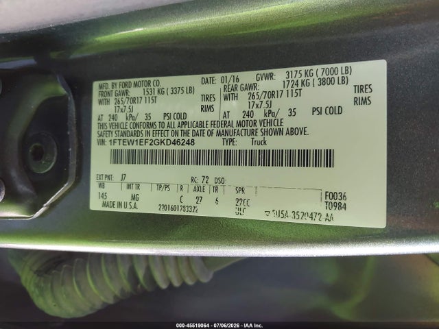 1FTEW1EF2GKD46248 Ford F-150 King Ranch/lariat/platinum/xl/xlt