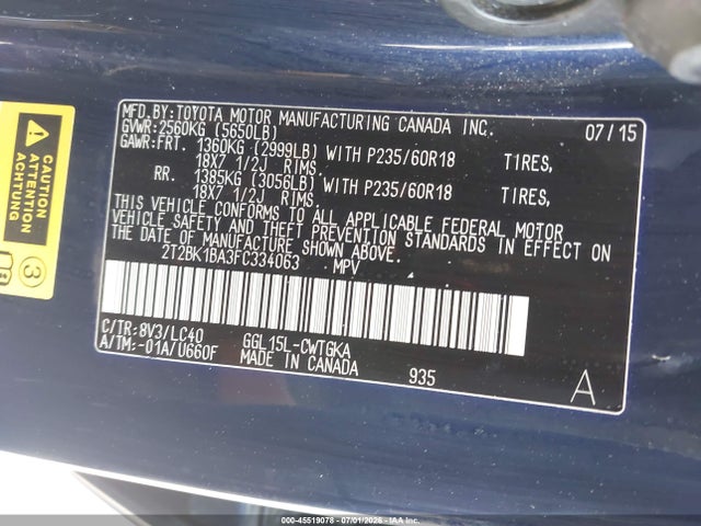 Aukcja sprzedaży 2015 Lexus Rx 350, vin: 2T2BK1BA3FC334063, numer aukcji: 45519078