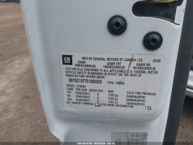 45519109 :رقم المزاد ، 2GTEC13T751305323 vin ، 2005 Gmc Sierra 1500 Sle مزاد بيع