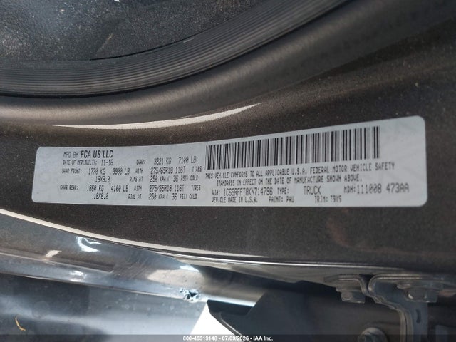 Aukcja sprzedaży 2019 Ram 1500 Big Horn/lone Star  4x4 5'7 Box, vin: 1C6SRFFT8KN714796, numer aukcji: 45519148