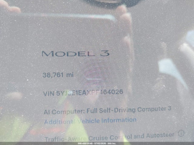 2023 Tesla Model 3 Rear-wheel Drive მანქანა იყიდება აუქციონზე, vin: 5YJ3E1EAXPF464026, აუქციონის ნომერი: 45519149