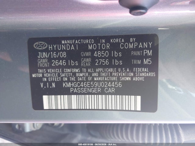 Aukcja sprzedaży 2009 Hyundai Genesis 3.8, vin: KMHGC46E59U024456, numer aukcji: 45519156