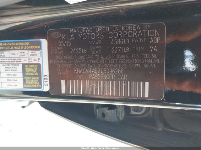 KIA OPTIMA HYBRID 2016 KNAGM4AD2G5096266 Image 9
