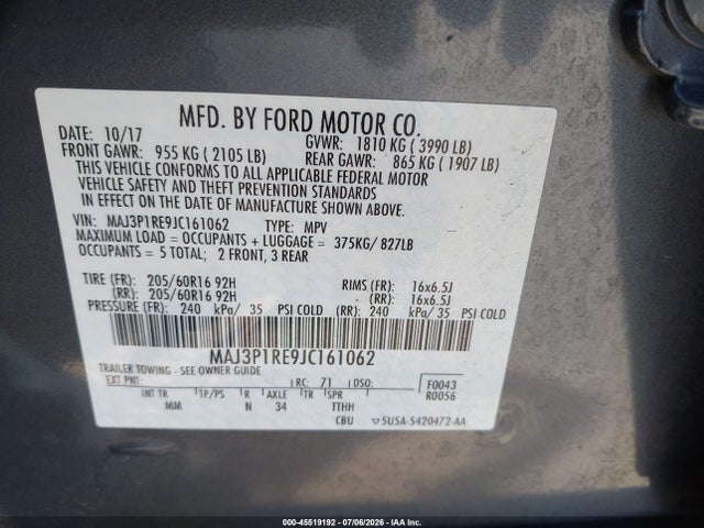 Ford ECOSPORT S 2018 MAJ3P1RE9JC161062 Image 9