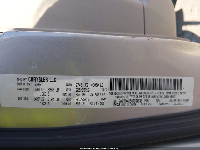 Aukcja sprzedaży 2008 Chrysler Town & Country Lx, vin: 2A8HR44H58R834548, numer aukcji: 45519199