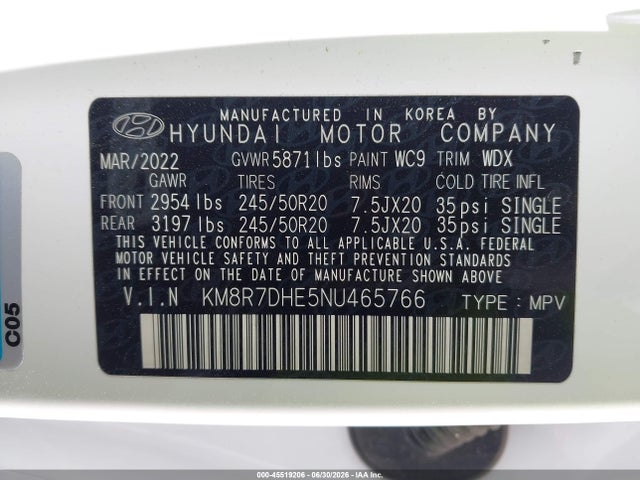 Продажа на аукционе авто 2022 Hyundai Palisade Calligraphy, vin: KM8R7DHE5NU465766, номер лота: 45519206