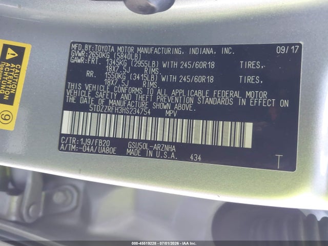 5TDZZRFH3HS234754 Toyota Highlander Le