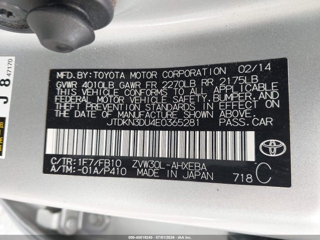 Toyota Prius Two 2014 JTDKN3DU4E0365281 Image 9