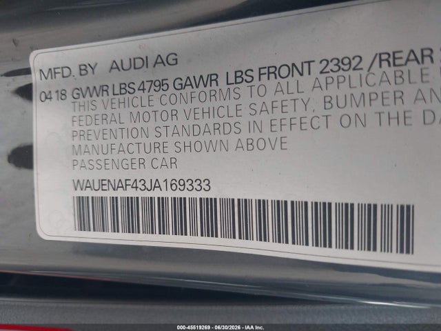 WAUENAF43JA169333 Audi A4 2.0t Premium/2.0t Tech Premium