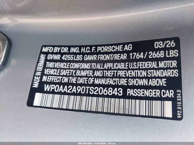 Продаж на аукціоні авто 2026 Porsche 911 Carrera/carrera T, vin: WP0AA2A90TS206843, номер лоту: 45519294