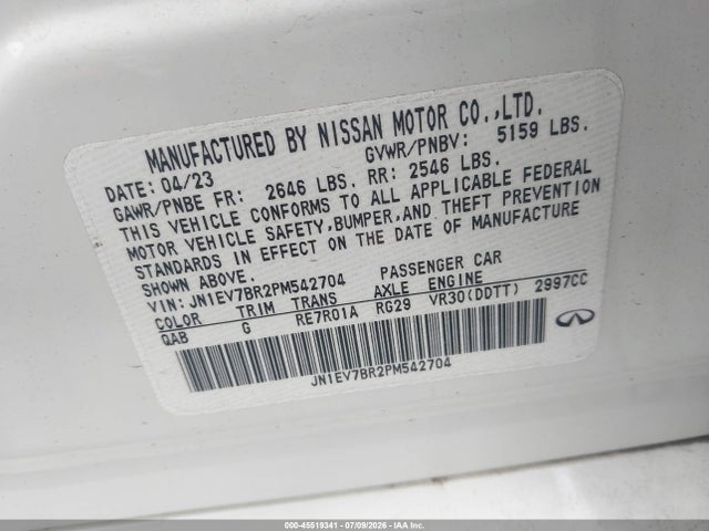 45519341 :رقم المزاد ، JN1EV7BR2PM542704 vin ، 2023 Infiniti Q50 Luxe Awd مزاد بيع