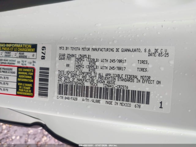 Auction sale of the 2025 Toyota Tacoma Sr, vin: 3TYJDAHN5ST024426, lot number: 45519351