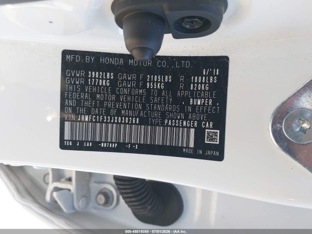 Продаж на аукціоні авто 2018 Honda Civic Ex-t, vin: JHMFC1F33JX030268, номер лоту: 45519358