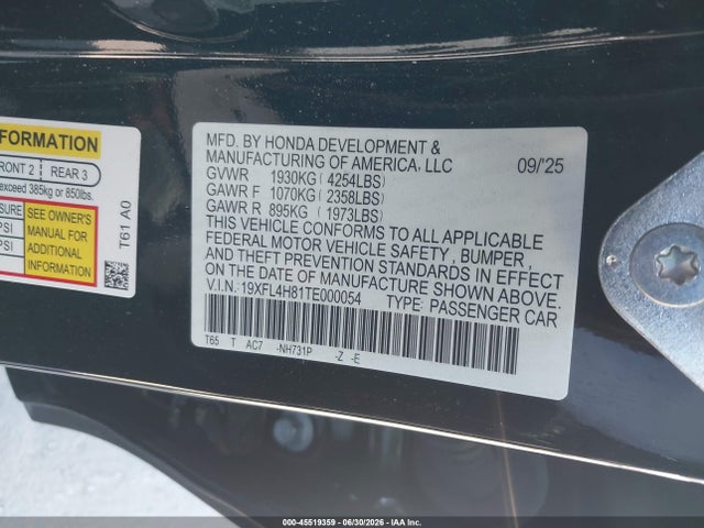 19XFL4H81TE000054 Honda Civic Hybrid Sport