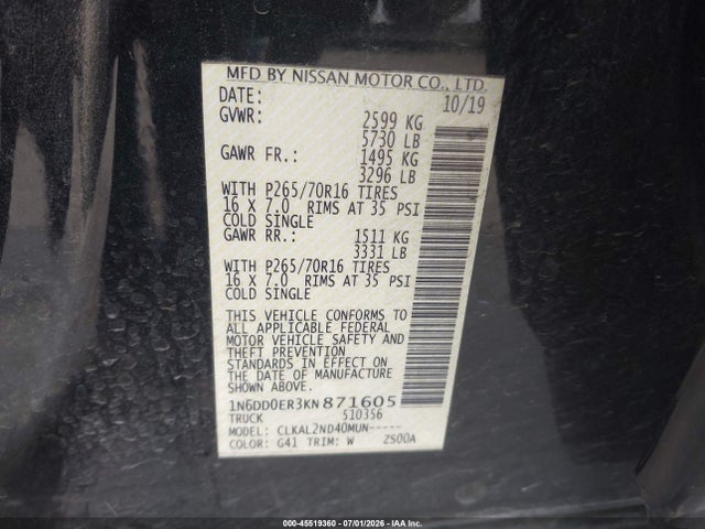 Nissan Frontier Sv 2019 1N6DD0ER3KN871605 Image 9