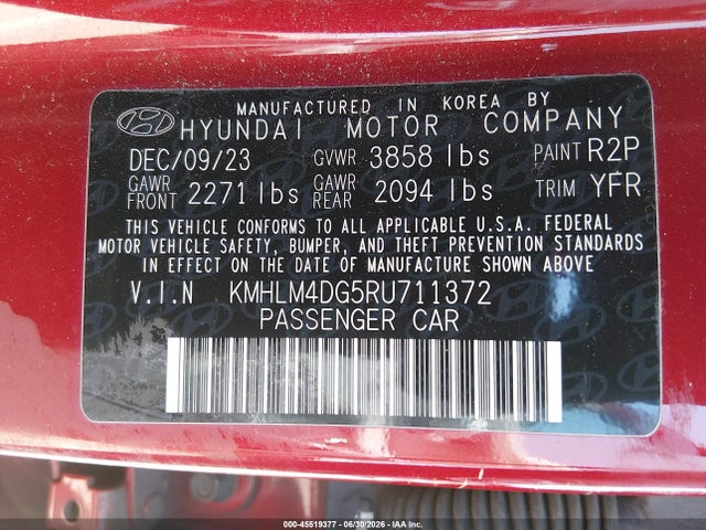 KMHLM4DG5RU711372 Hyundai ELANTRA SEL