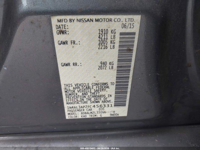 Nissan Altima 2.5 Sv 2015 1N4AL3AP2FC456331 Image 9