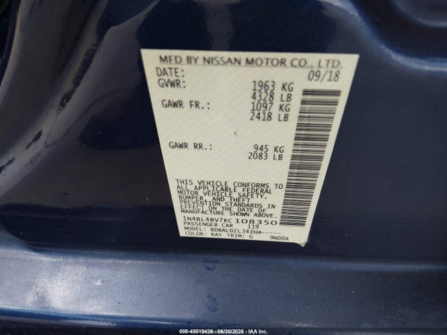 1N4BL4BV7KC108350 Nissan Altima 2.5 S